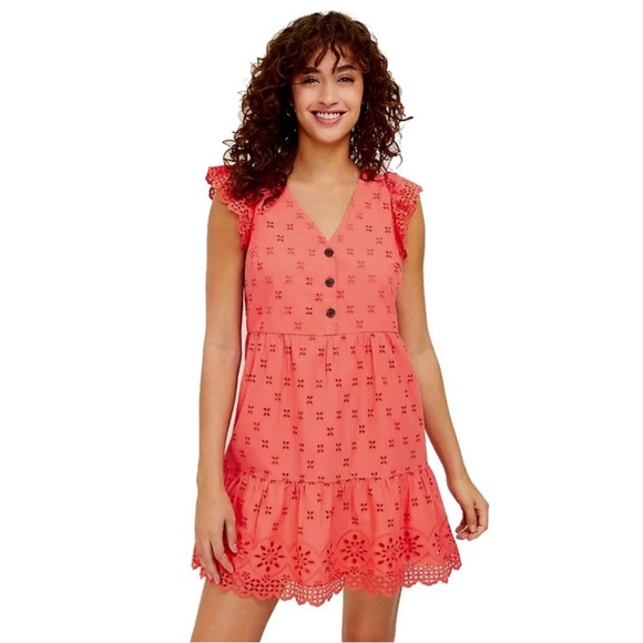 LOFT Bright Coral Eyelet Dress - Picture 2 of 3